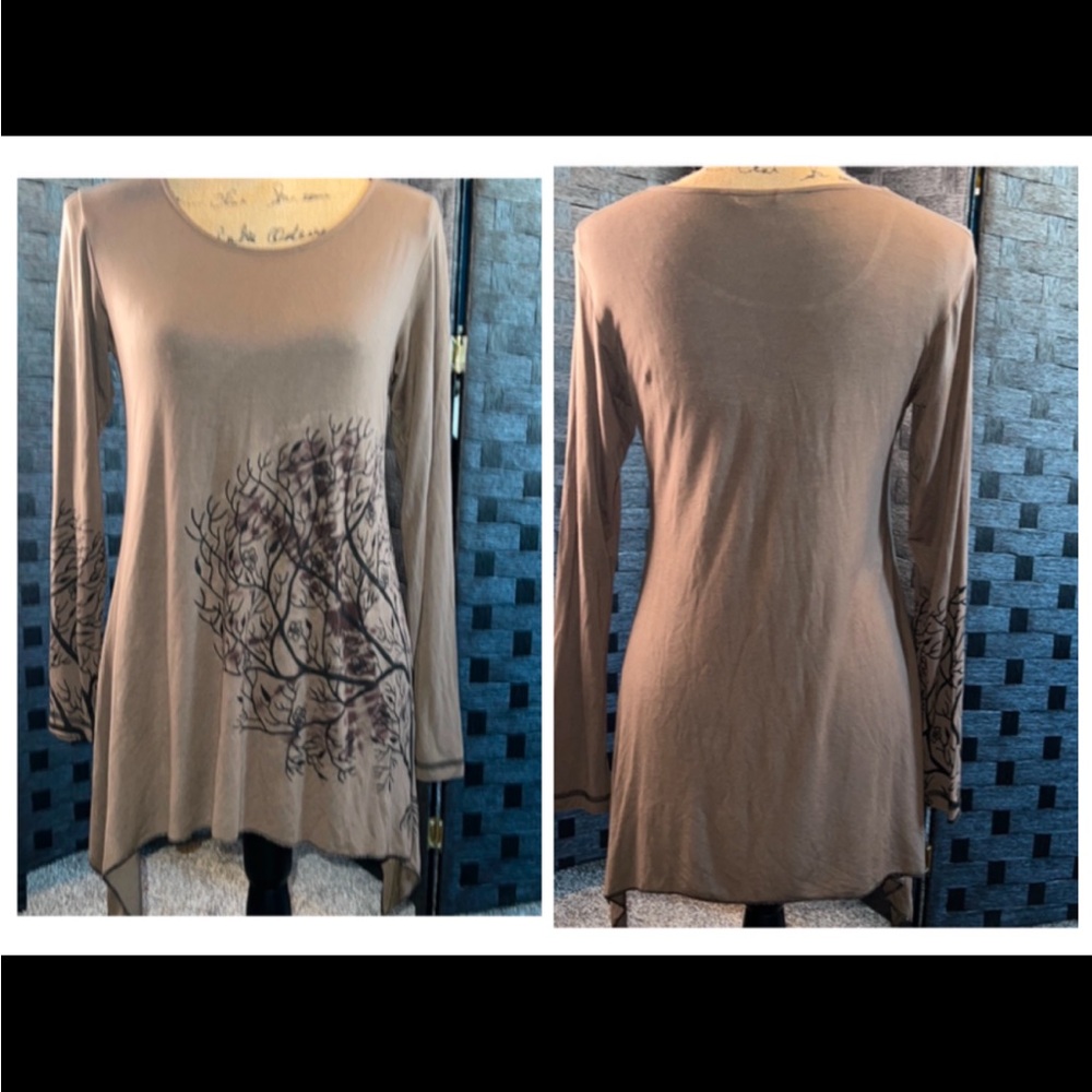 Yak & Yeti top/blouse long sleeves asymmetrical with the tree of life. 🕉 NWOT.